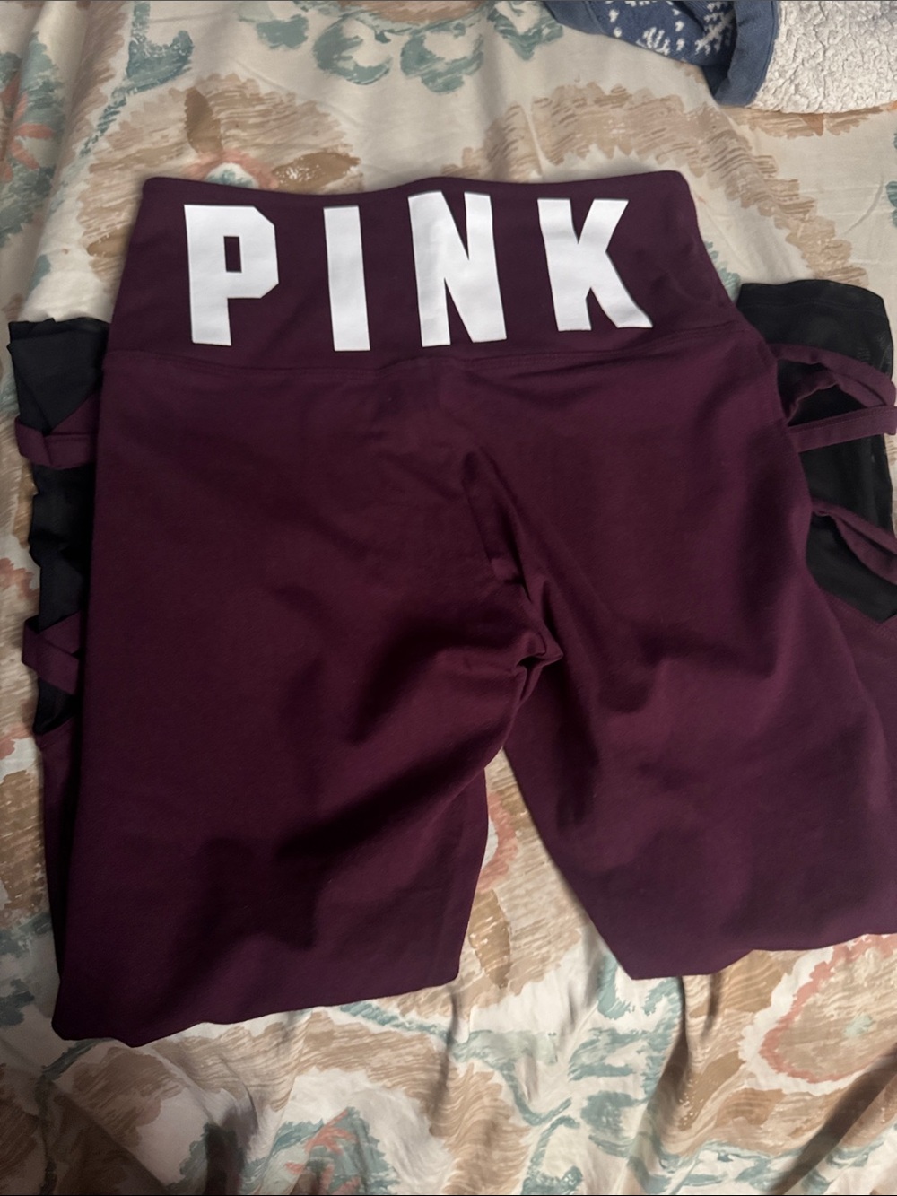 PINK Victoria's Secret Wine High-Waist Bike Shorts with Side Strap Detail